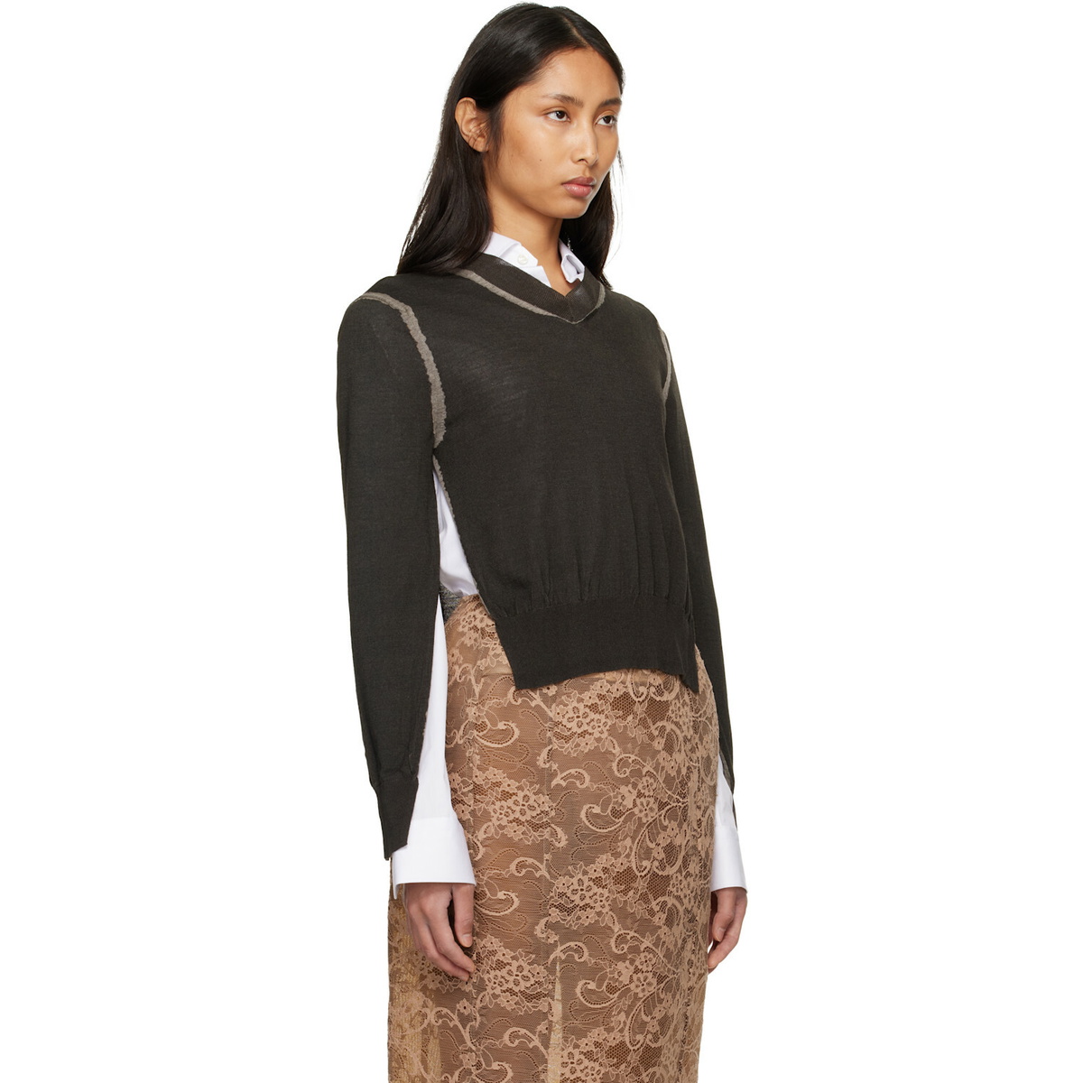 Acne Studios Brown Wrinkled V-Neck Sweater