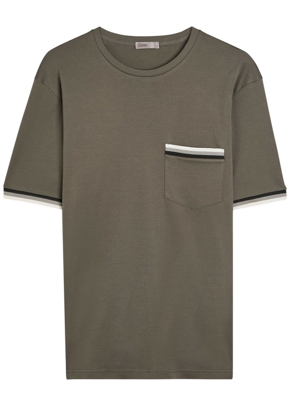 Photo: Herno Striped-trim Cotton T-shirt Taupe
