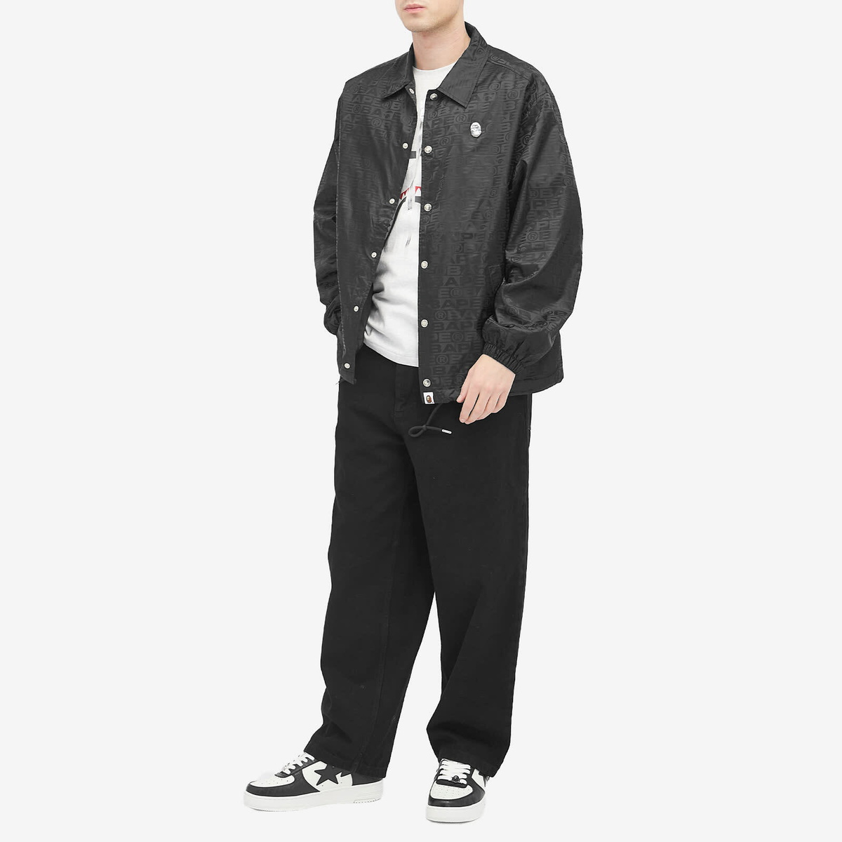 A Bathing Ape Men's Jaquard Nylon Coach Jacket in Black A Bathing Ape