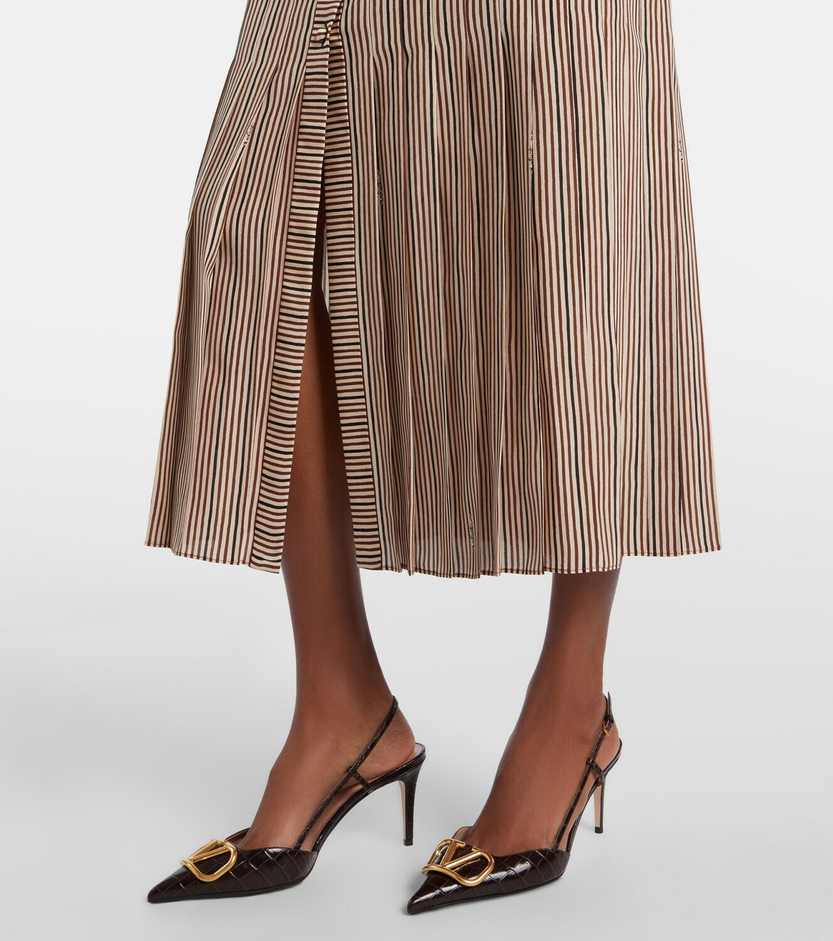 Valentino Striped tie-neck silk midi dress