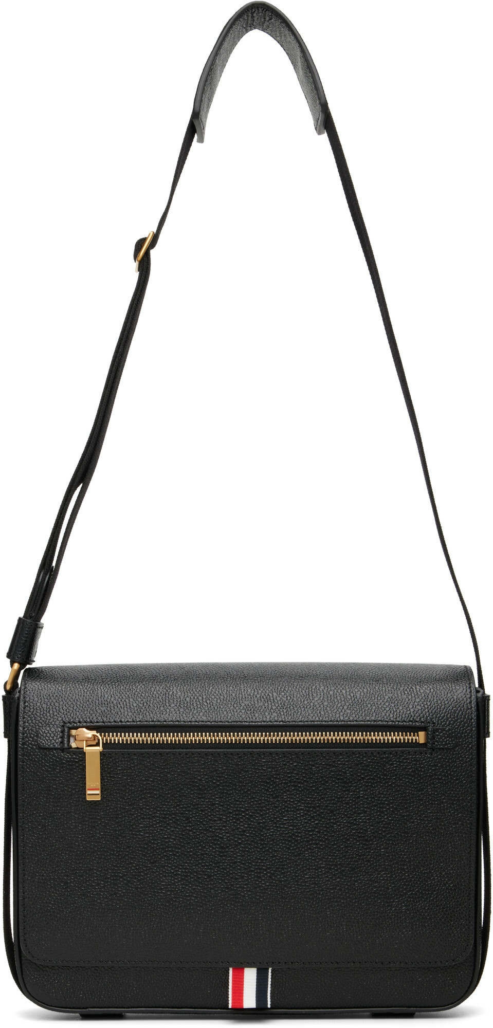 Thom Browne Black Pebble Grain Reporter Bag