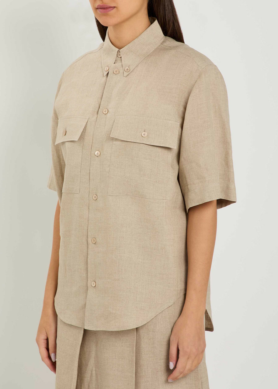 Tods Logo-embroidered Linen Shirt Beige