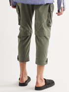 Greg Lauren - Baker Cropped Tapered Slub Cotton Drawstring Cargo Trousers - Green