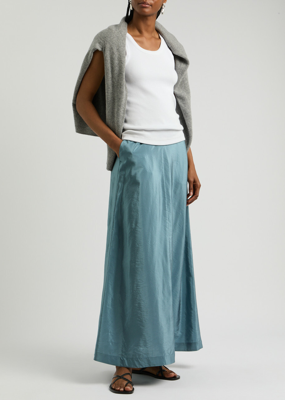 BY Malene Birger Isoldas Satin Maxi Skirt Light Blue