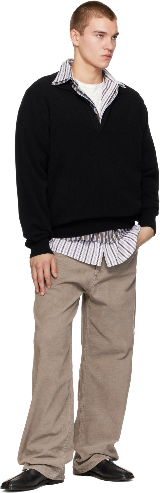 ssstein Black Extra Fine Wool Knit Skipper Sweater