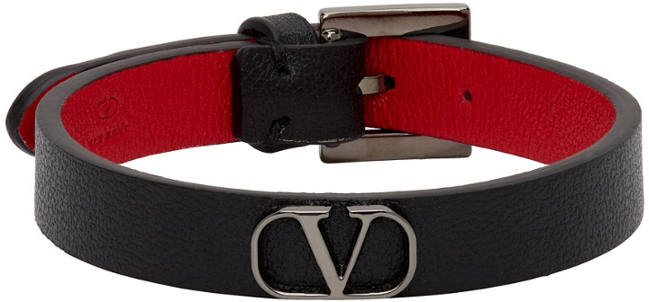 Photo: Valentino Garavani Black Leather VLogo Bracelet