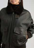 The Row Adonis Shearling-trimmed Distressed Leather Jacket Black