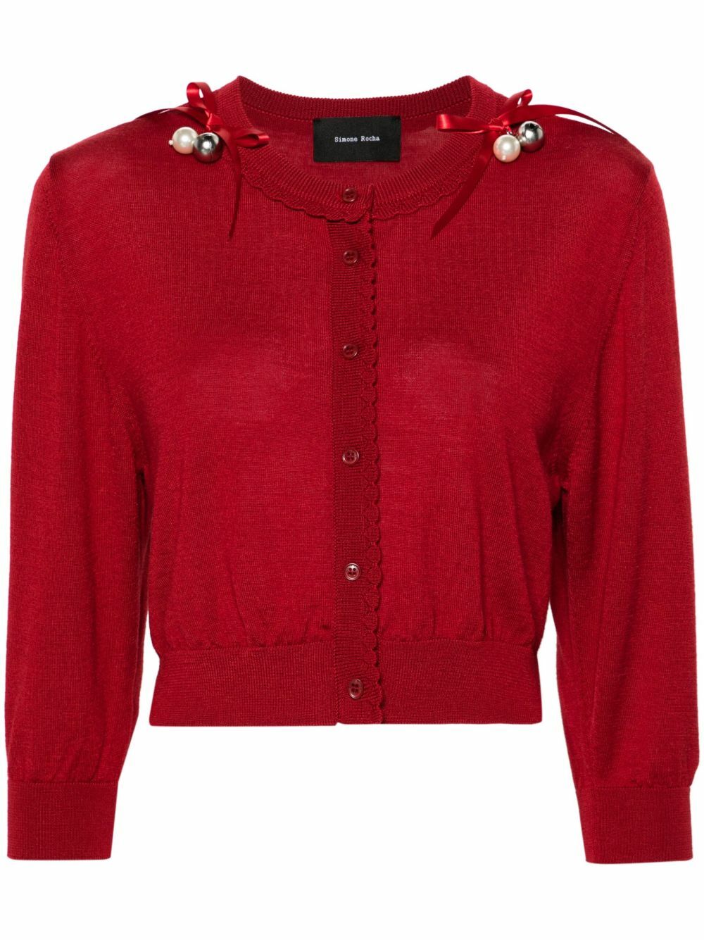 Simone Rocha Red Bell-Charm Cropped Cardigan Simone Rocha