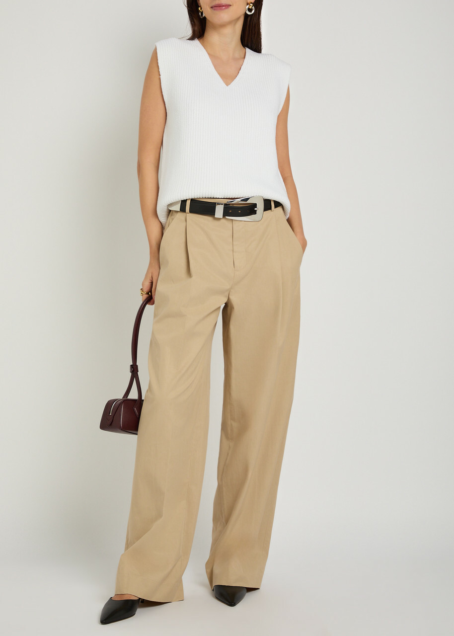 Vince V-neck Fine-knit Cotton-blend Vest White
