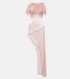 David Koma Feather-trimmed asymmetric dress