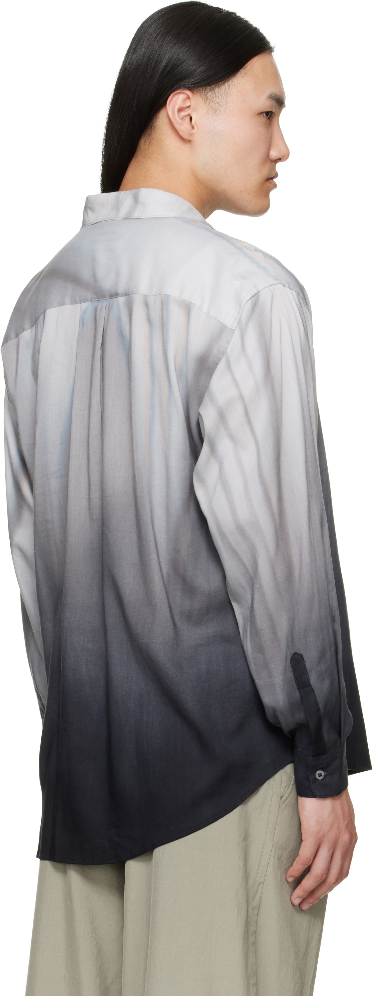 YOKE Gray Cotton Silk Lawn Hand Painted Loose Fit Shirt