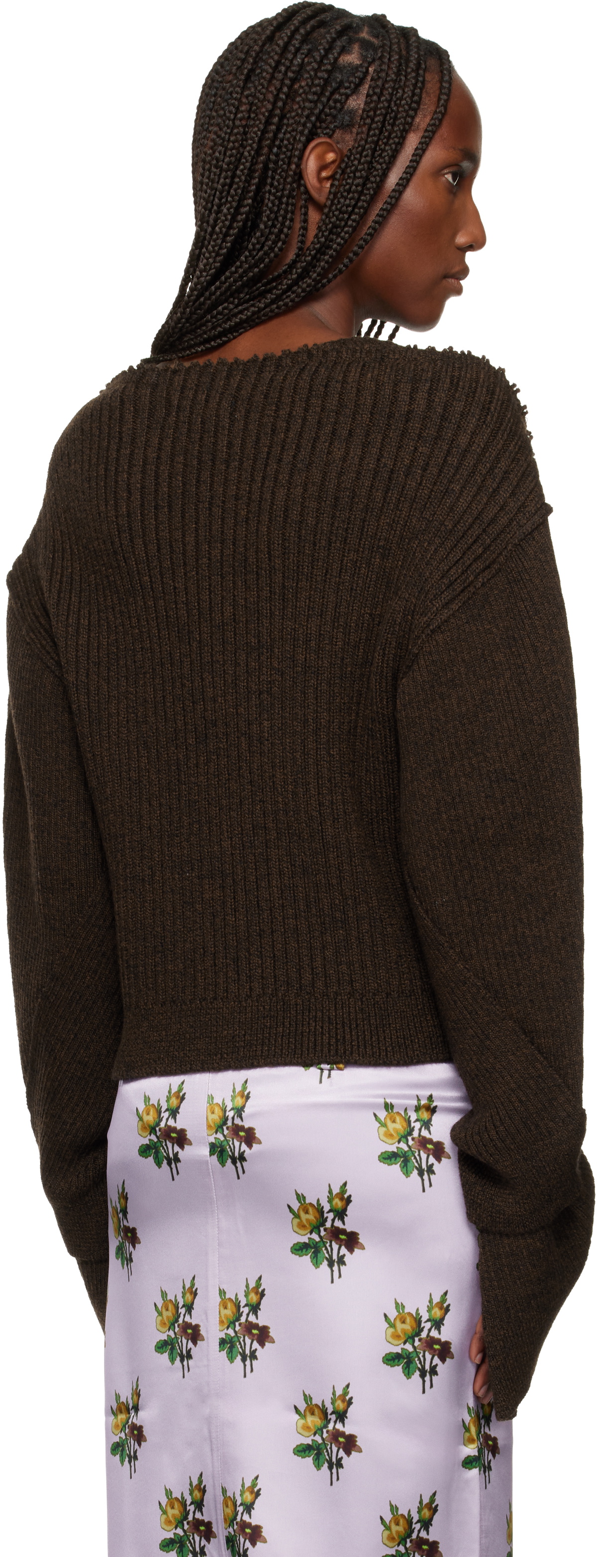 Meryll Rogge Brown Raw Edge Boat Neck Sweater