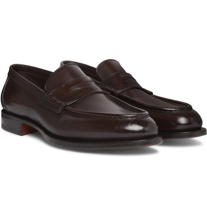 Photo: Santoni - Polished-Leather Penny Loafers - Brown