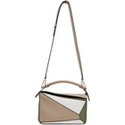 Loewe Taupe and Green Small Puzzle Bag