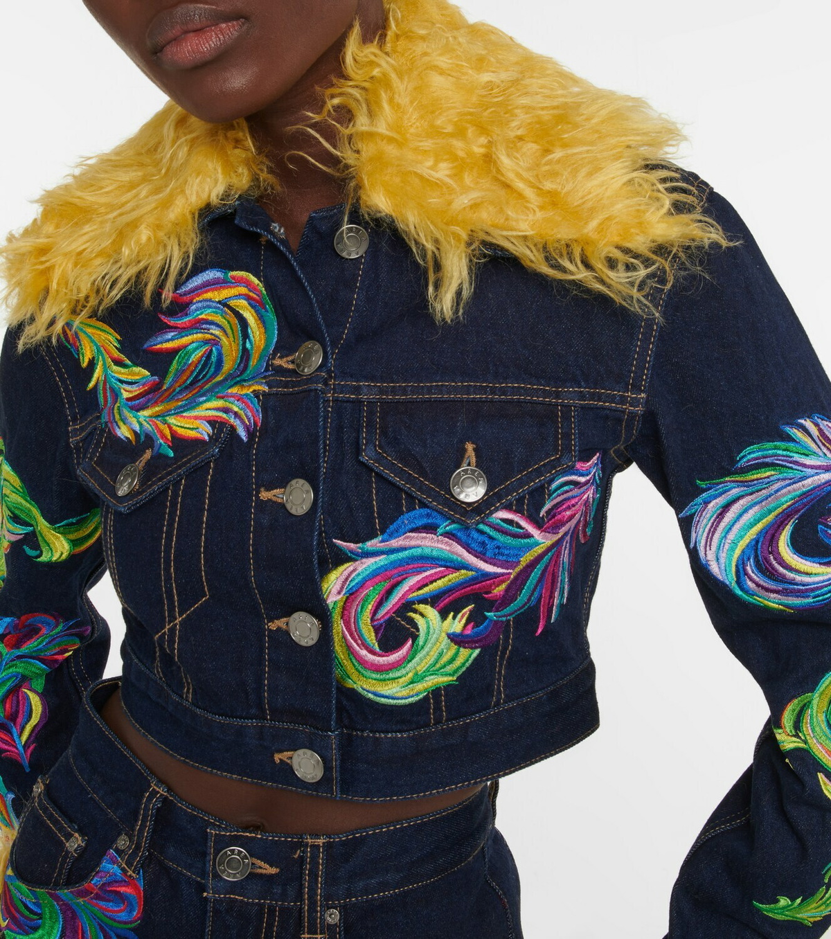 Area - Mohair-trimmed cropped denim jacket
