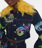 Area - Mohair-trimmed cropped denim jacket