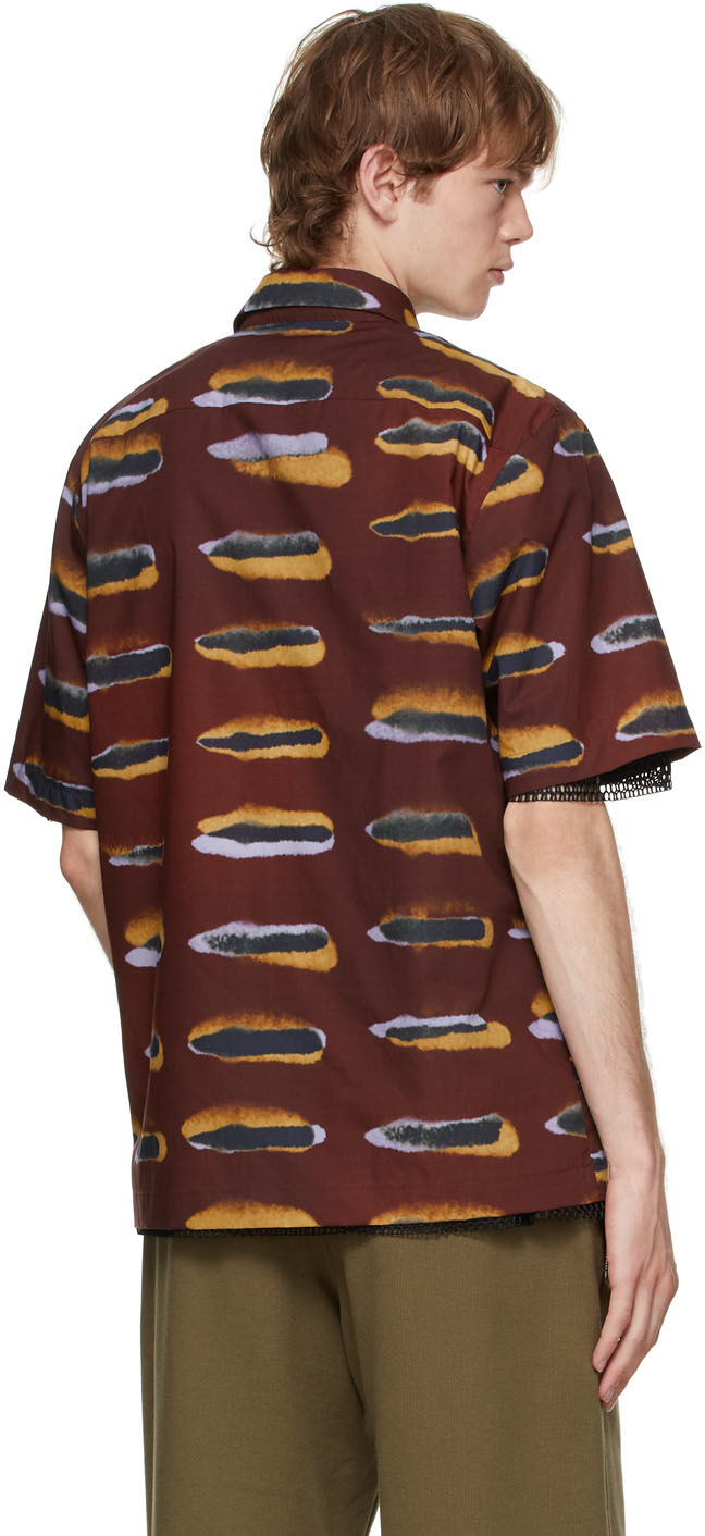 Dries Van Noten Burgundy Len Lye Edition Poplin Short Sleeve Shirt