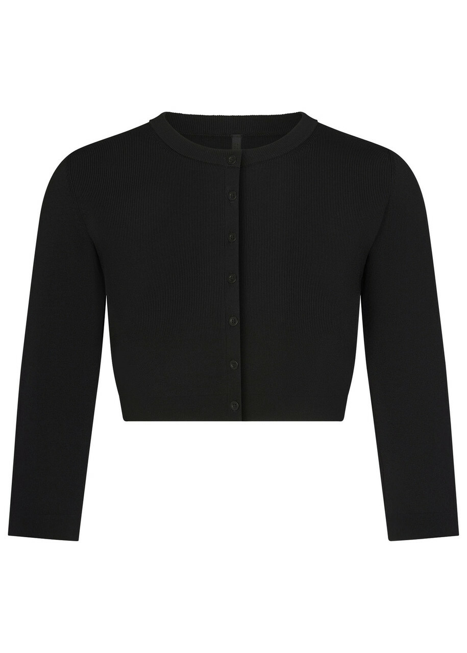 Skims Cropped Knit Cardigan Black