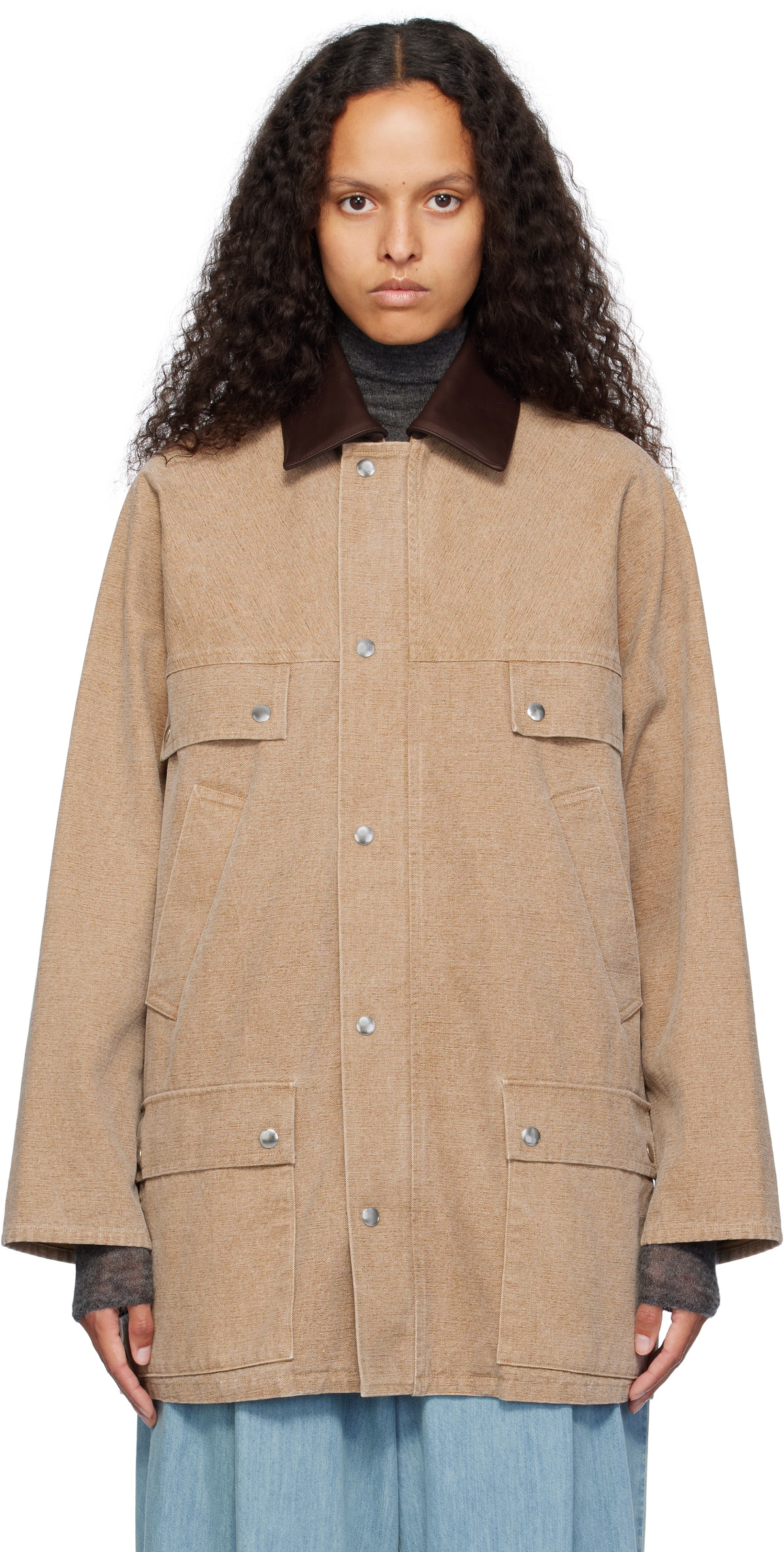 AURALEE: Brown Washed Organic Canvas Hunting Jacket | SSENSE