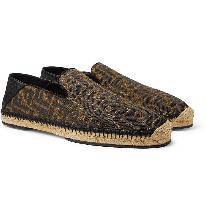 Photo: Fendi - Collapsible-Heel Leather-Trimmed Logo-Print Canvas Espadrilles - Brown