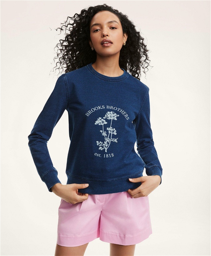 Photo: Brooks Brothers Women's Cotton Stretch Terry Print Sweatshirt | Indigo