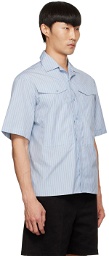 Neil Barrett Blue Workwear Bowling Short Sleeve Shirt