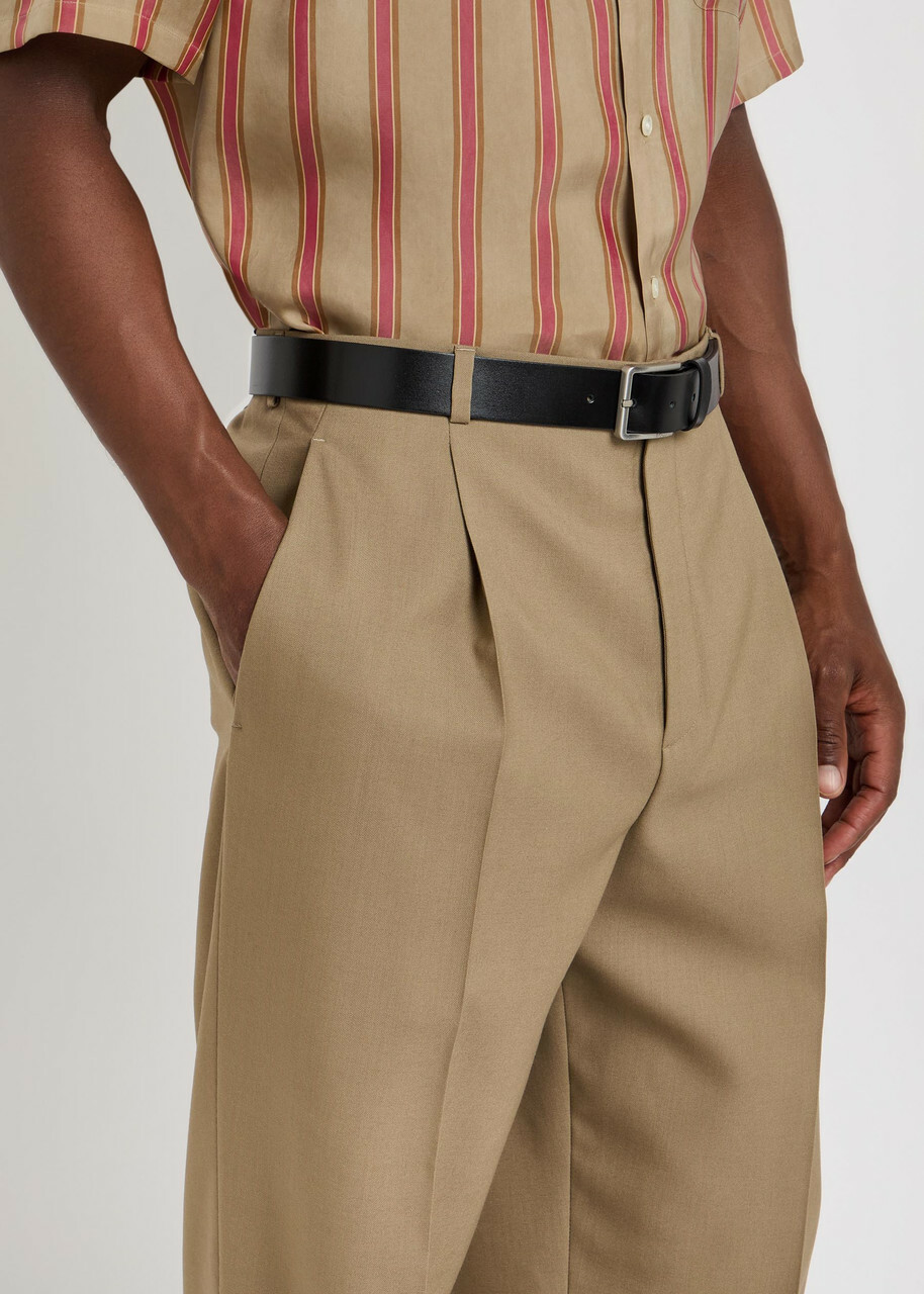 Saint Laurent Belted Wool and Mohair-blend Trousers Beige