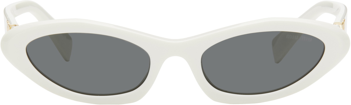 Miu Miu White Oversized Cat-Eye Sunglasses with Gradient Smoke Lenses Mauve Lenses Miu Miu Eyewear Collection Sunglasses | Miu Miu  main image 2