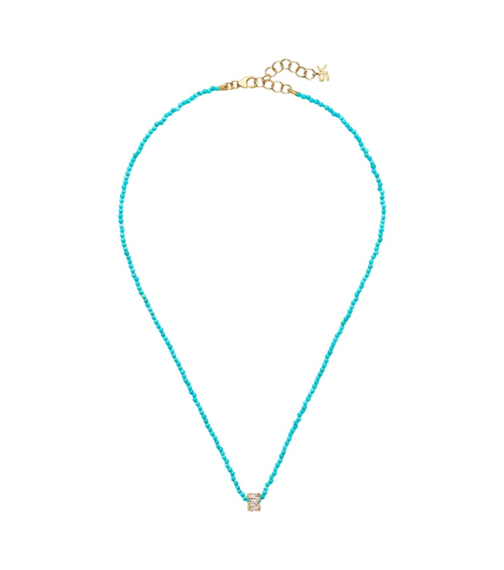 Photo: Suzanne Kalan Infinite 18kt gold beaded necklace with turquoise and diamonds