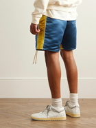 Rhude - Straight-Leg Panelled Logo-Embroidered Satin Drawstring Shorts - Blue