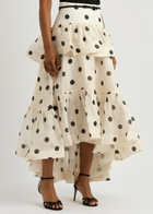 Zimmermann Crush Belted Polka dot Linen-blend Midi Skirt Cream