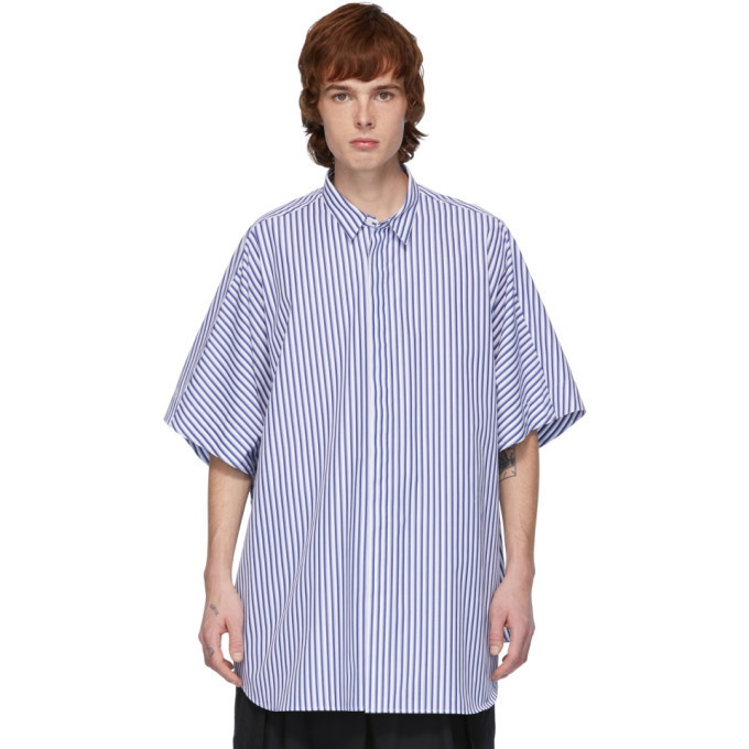 Photo: Juun.J White and Blue Striped Short Sleeve Shirt