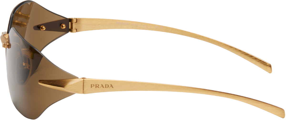 Prada Eyewear Gold Wrap Around Metal Sunglasses