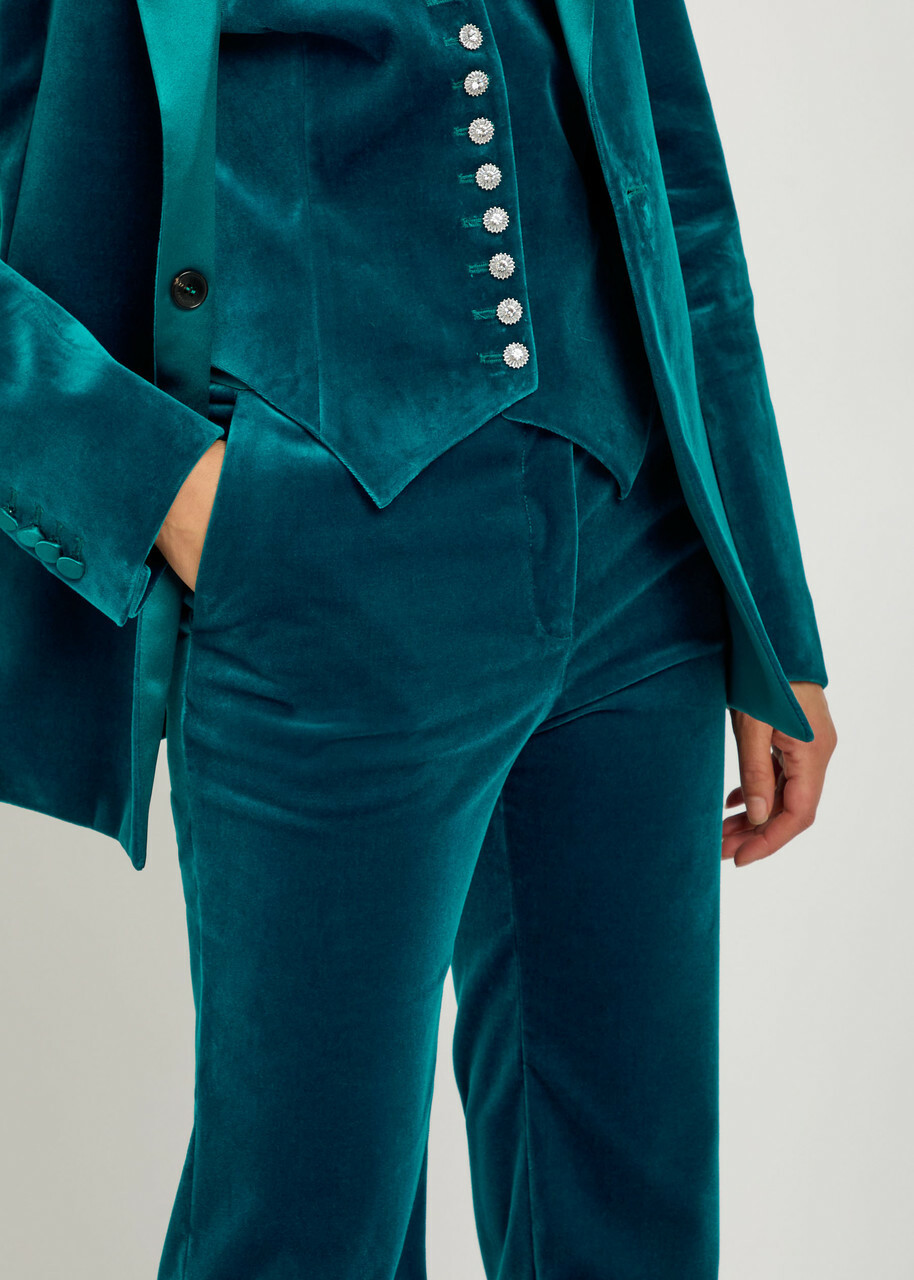 Rabanne Straight-leg Velvet Trousers Turquoise