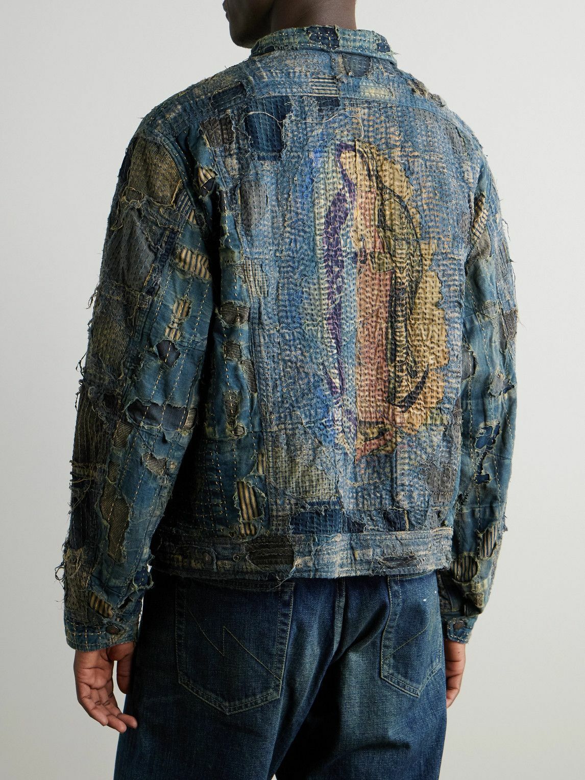KAPITAL - Boro Distressed Patchwork Denim Jacket - Blue