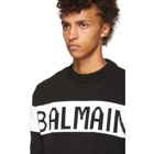 Balmain Black Intarsia Logo Crewneck Sweater