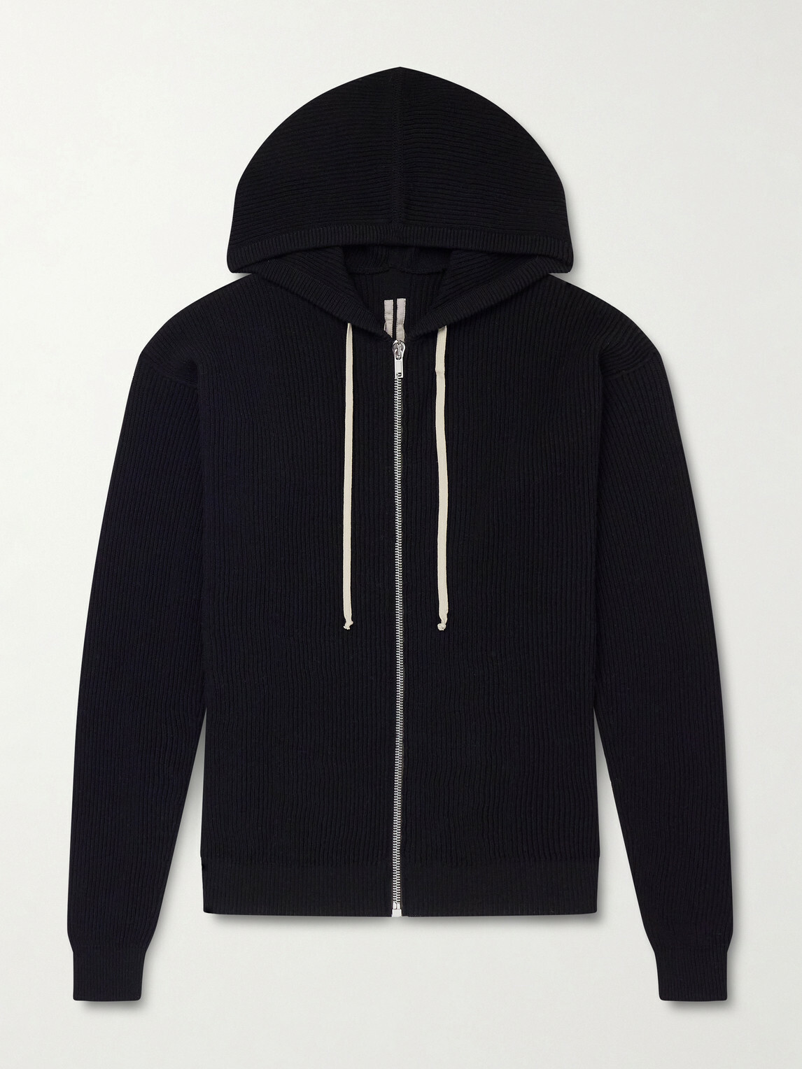 Rick Owens - Ribbed Virgin Wool Zip-Up Hoodie - Black Rick Owens