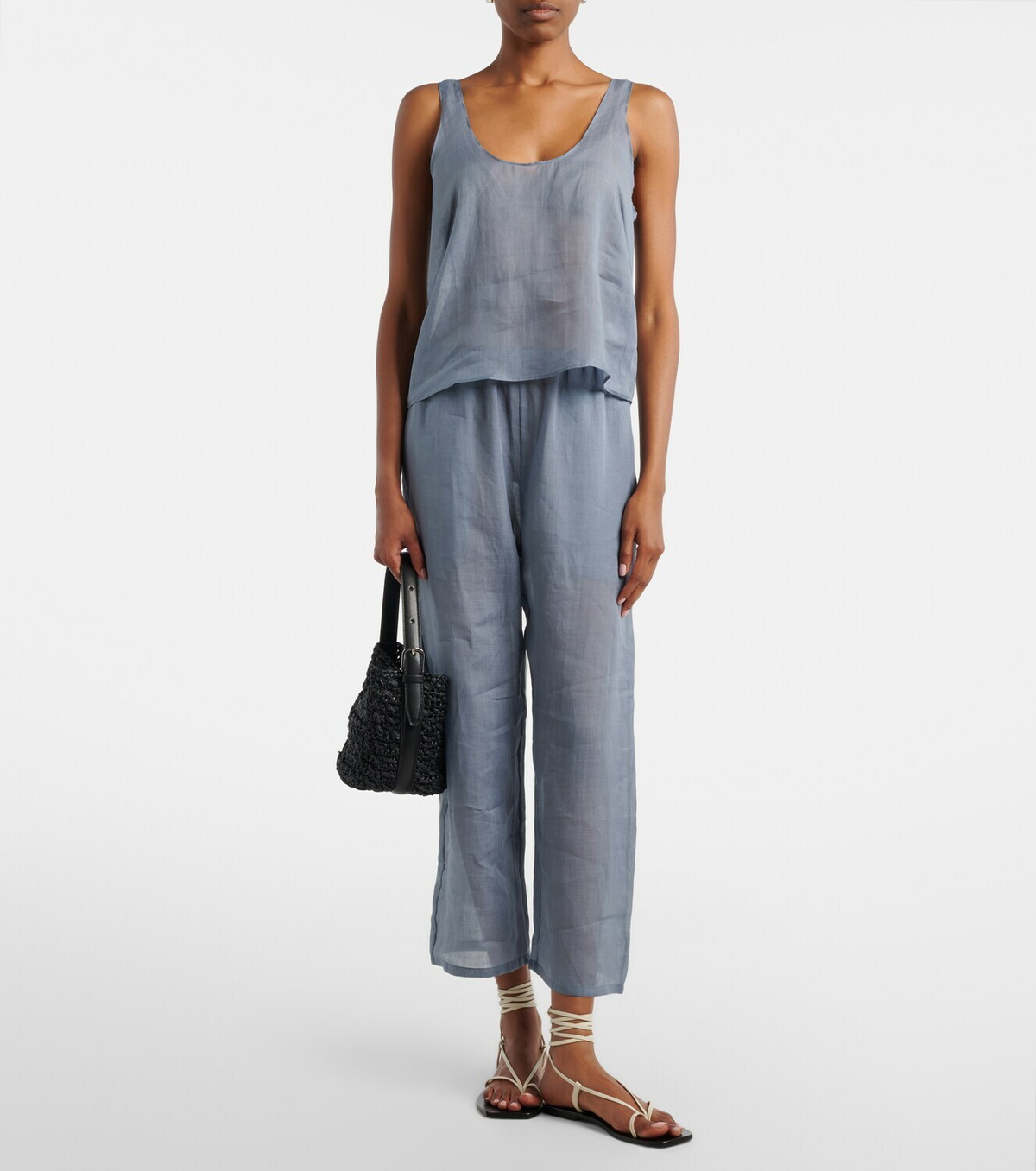 Leset Niko cropped wide-leg ramie pants