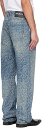 Balmain Blue Monogram Laser Loose-Fit Jeans
