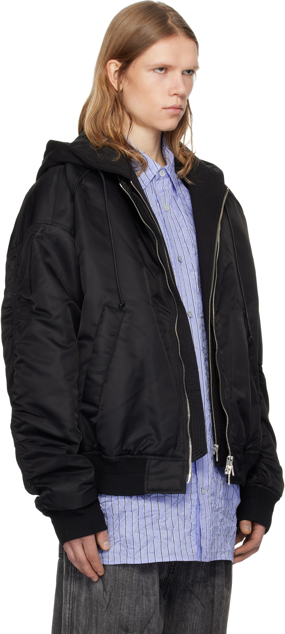 Juun.J Black Hood Detachable MA-1 Bomber Jacket Juun.J
