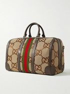 GUCCI - Leather and Webbing-Trimmed Monogrammed Canvas Duffle Bag