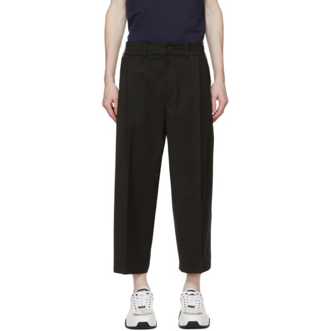 Photo: Versace Jeans Couture Black Wool Logo Ribbon Wide Trousers