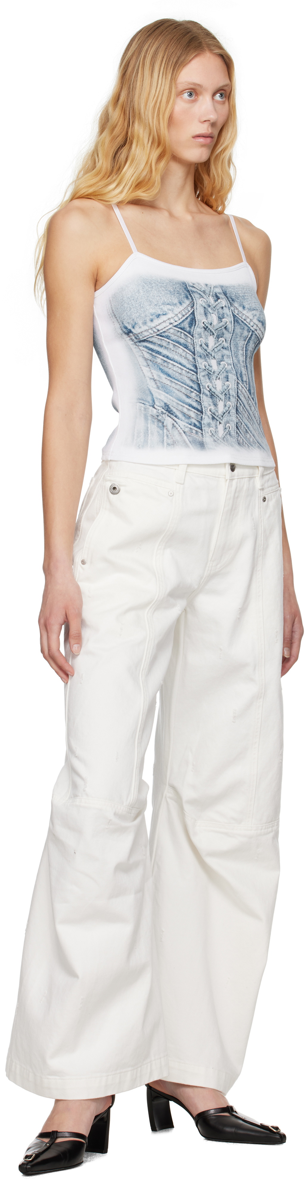 Feng Chen Wang White Cargo Jeans