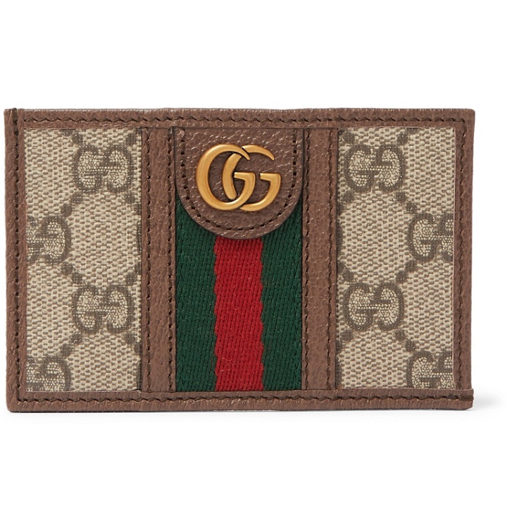 Photo: Gucci - Ophidia Webbing-Trimmed Monogrammed Coated-Canvas and Leather Cardholder - Brown