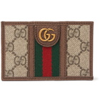 Gucci - Ophidia Webbing-Trimmed Monogrammed Coated-Canvas and Leather Cardholder - Brown