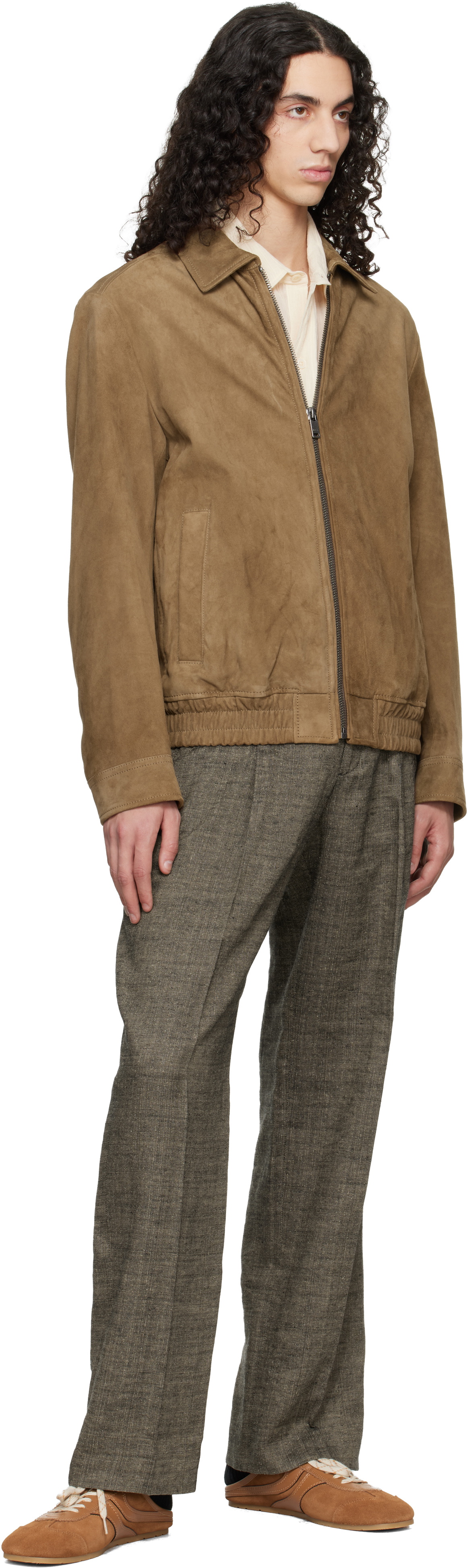 BOSS Tan Soft Suede Bomber Jacket