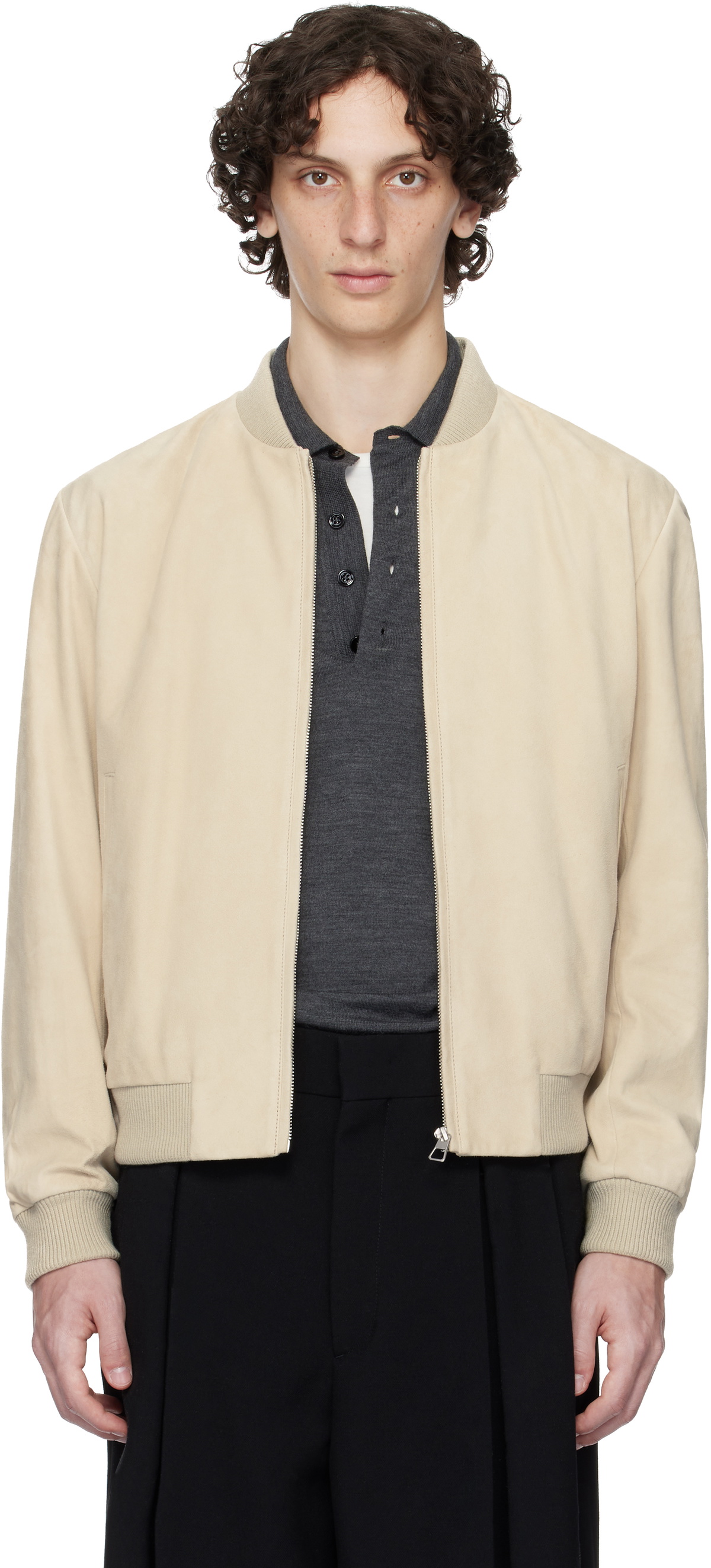 BOSS Beige BECKHAM Edition Regular-Fit Suede Bomber Jacket