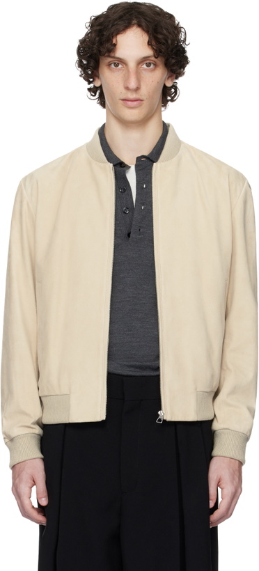 Photo: BOSS Beige BECKHAM Edition Regular-Fit Suede Bomber Jacket