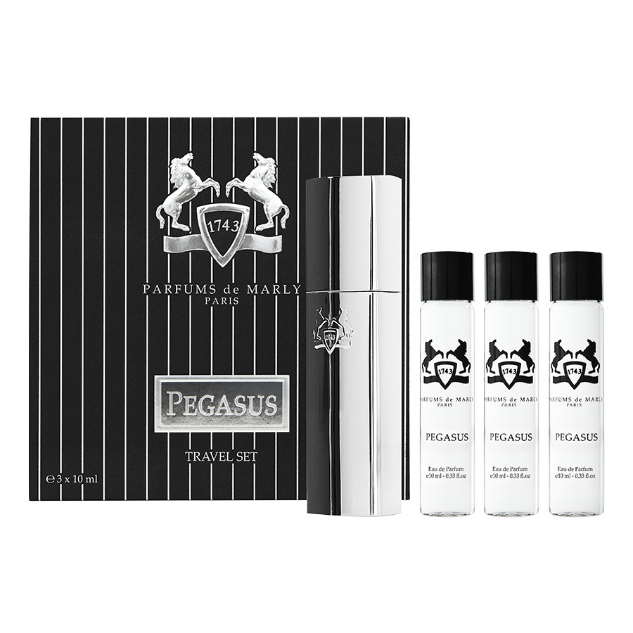 Parfums De Marly Pegasus 4 Pcs Set For Men: Case + 3 x 0.33 oz Eau De Parfum