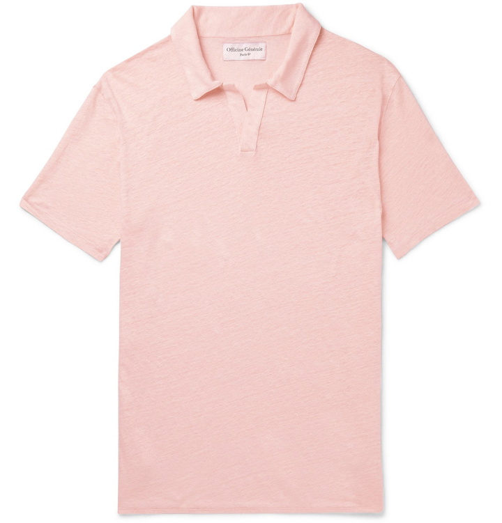 Photo: Officine Generale - Simon Slim-Fit Garment-Dyed Linen Polo Shirt - Pink